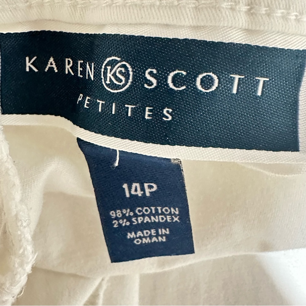 KAREN SCOTT White Stretch Capri Pants Button Hem Petite 14P - Picture 5 of 6